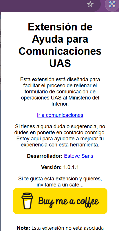 Popup de la extensión